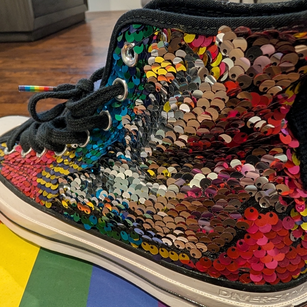 Converse Chuck 70 Pride Rainbow Sequin High Top Sneakers - Picture 4 of 8